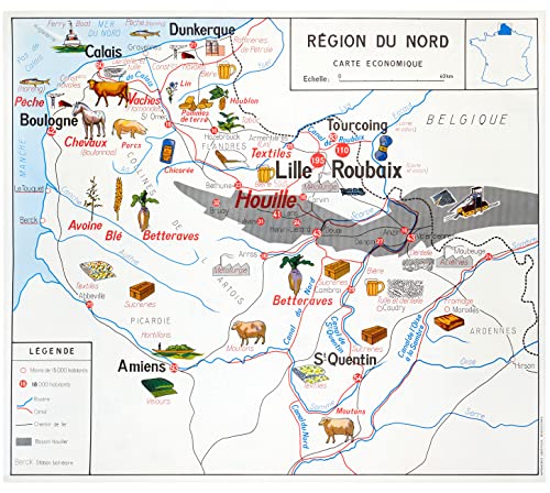 Affiche Vintage Scolaire Cartes de France - France Nord économique - Poster Décoration Murale A3+ (32 x 45 cm) pour embellir et donner une touche Déco à votre Intérieur.