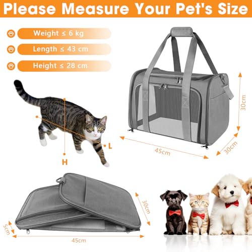 Transporttasche Katze und Hund, 45x30x30 cm Transportbox Katze, Katzentransporttasche Faltbar und Atmungsaktiv, Autoreise Transportbox für Katze und Mittelgroße Hund