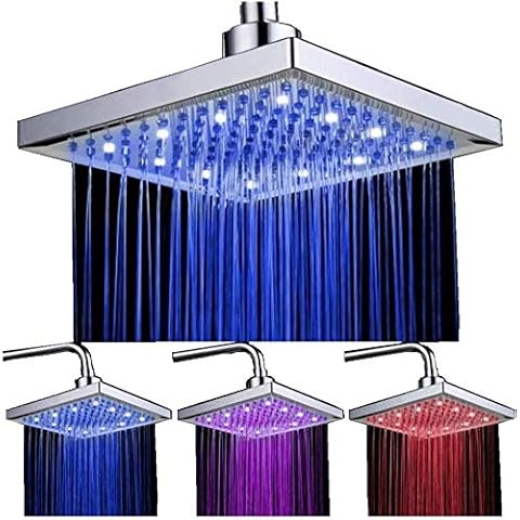 DAXGD LED Square Shower Head,Temperature Control Shower 3 Colour Changing Water Flow Powered, 8 inch Shower with 12Pcs Led for Bathroom Cover