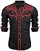 Coof and y Mens Long Sleeve Shirt Embroidery Slim Fit Casual Button Down Shirt Red and black X-Large