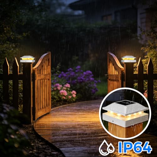 Peasur 4x4 Post Solar Lights 12 Pack, 2 Modes 16 LED Solar Post Cap Light Waterproof, Deck Fence Post Solar Lights Powered Outdoor, Fit 4x4 Wood/Vinyl Posts for Porch Patio by Peasur - Used condition - Image 3