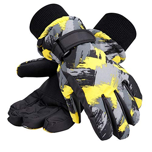 LULLABY KIDS Kids Winter Gloves Waterproof Boys Girls Snow Ski Gloves (Yellow, L (10-12 Years)