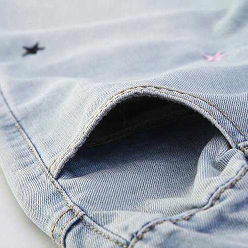 Girls High Waisted Jeans Star Print Straight Leg Denim Pants Baggy Boyfriend Jeans with Pockets4