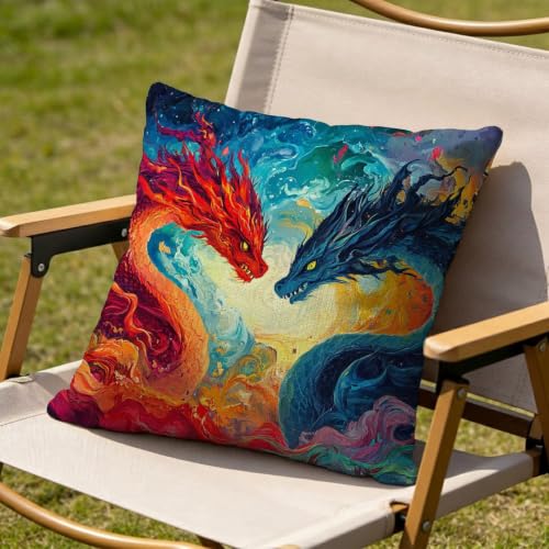 Housse de coussin imperméable 55x55 cm motif dragon abstrait