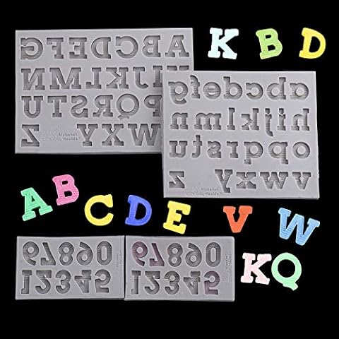 4 Pcs Silicone Letters Numbers Mold, Cake Chocolate Alphabet Mould, Candy Biscuit Gummy Making Tray for DIY Baking Fondant Decorating Cover