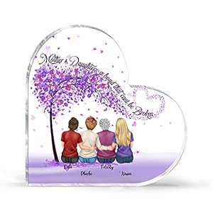 Gossby Personalized Heart-shaped Acrylic Mom Plaque – Custom Gifts For Mom With Design, Name – Mom Gifts For Mother Day, Christmas, Birthday – Home Decor – A Bond That Cant Be Broken – 3 Daughters