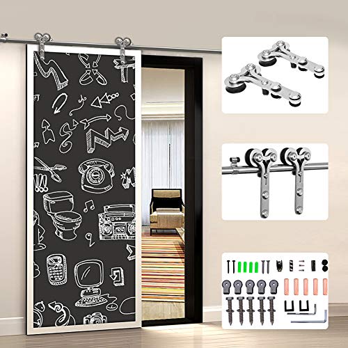 201CM/6.6FT Herraje para Puerta Corredera Kit de Accesorios para Puertas Correderas Juego de Piezas de acero inoxidable Carril para Puerta Deslizante,para puerta de madera/puerta de cristal Y Shape