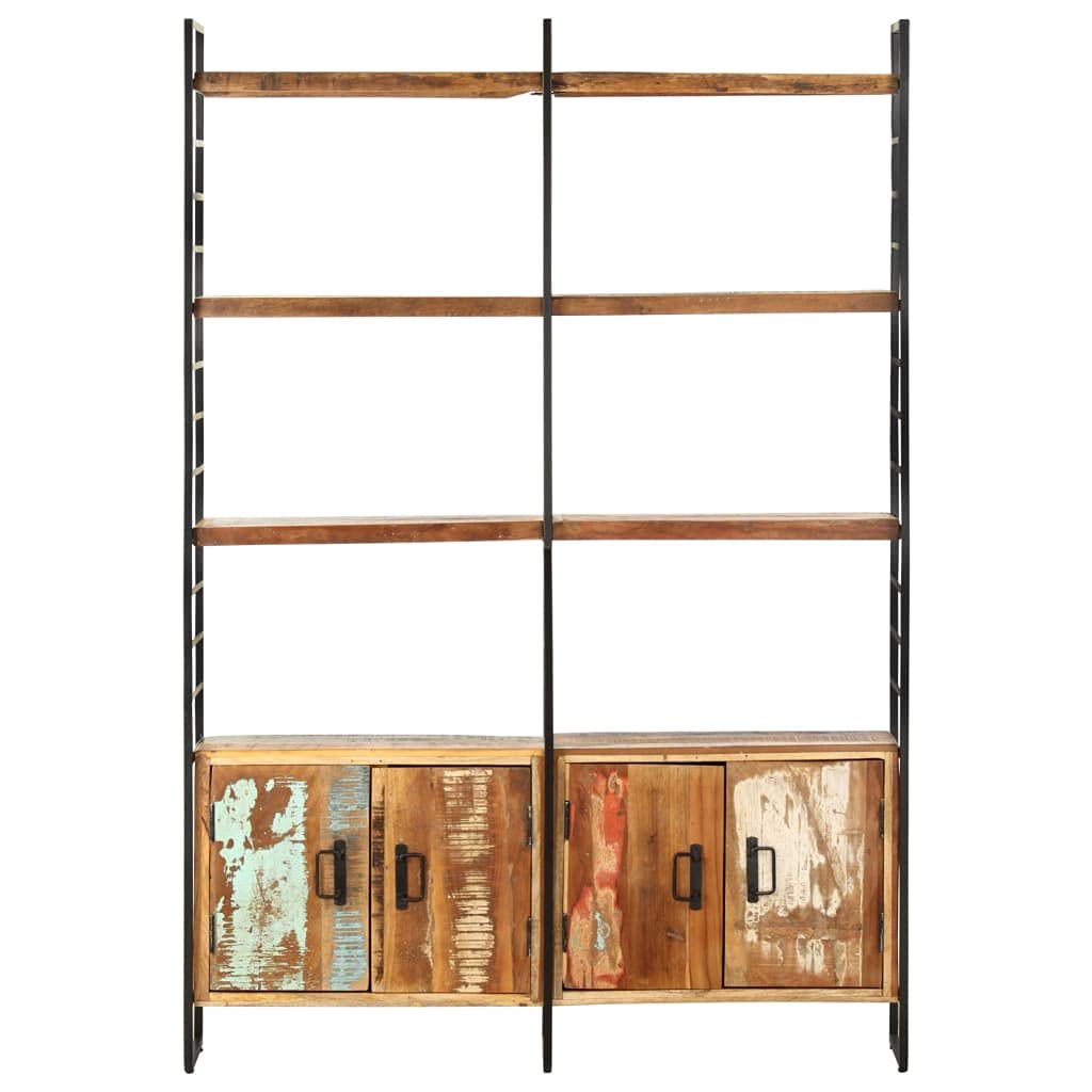 Estantería de 4 niveles, 124 x 30 x 180 cm, con 6 compartimentos y 4 puertas, estilo industrial, estantería de madera maciza y marco de hierro recubierto de polvo, estantería retro para libros