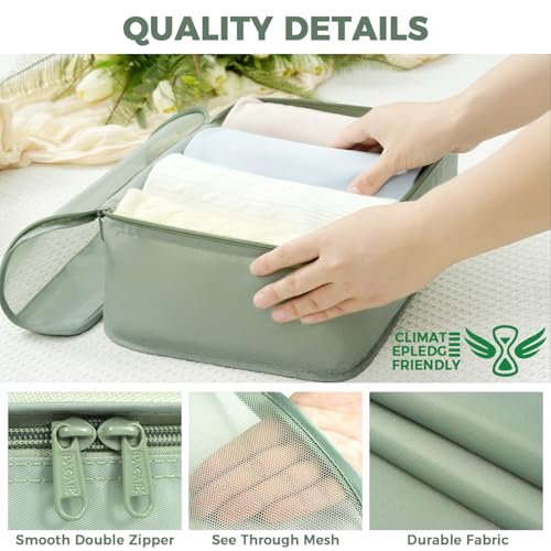 Image of BAGAIL 9 Set Packing Cubes with Packing List Luggage Packing Organizers for Travel Accessories (Matcha Green)