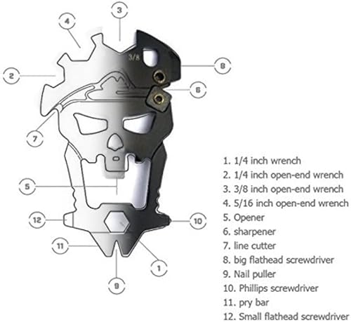 Miniatura 4 de EDC - Máscara de calavera multiherramienta con llavero antipérdida, mosquetón de acero inoxidable 12 en 1, mini herramienta para uso doméstico y