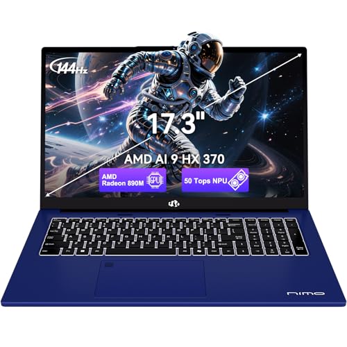 Image of NIMO Copilot+ PC 17.3 inch AI-Laptop, AMD Ryzen AI 370 (50 Tops NPU), Radeon 890M, 64GB RAM 4TB SSD, 144Hz FHD, USB 4.0 Support eGPU, 100W PD, Professional Local AI Workstation for Programmers & Creators