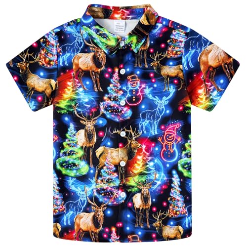 Image of uideazone Boys Novelty Print Short Sleeve Button Down Hawaiian Shirt 5-14Y