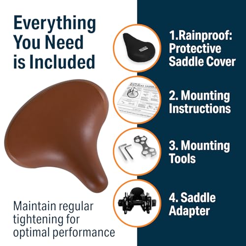 Image of Bikeroo Wide Cruiser Saddle - Comfort Seat Fits Indoor & Outdoor Bicycles - Steel Spring & Elastomer Suspension - Memory Foam