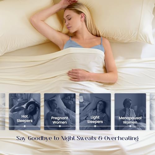 Image of Dream Valley Cooling Sheets Queen Size, Cooling Fitted Breathable Bed Sheets & Flat Sheet with 2 Pillowcases-4 PCS for Night Sweats & Hot Sleepers, Q-Max >0.45 Aerocool, Deep Pocket 16 inch, Light Beige