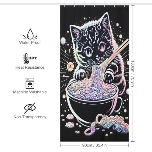 Rideau de douche chat imperméable et lavable en machine avec 12 crochets