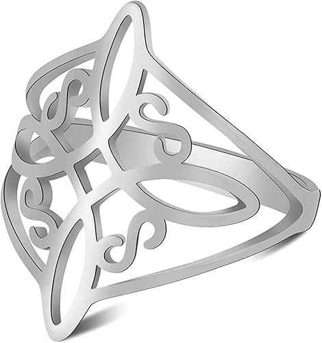 Anillo de nudo de brujas para mujer, de acero inoxidable, cuaternario celta wiccano, estilo geométrico, anillo de nudo de brujería, amuleto de