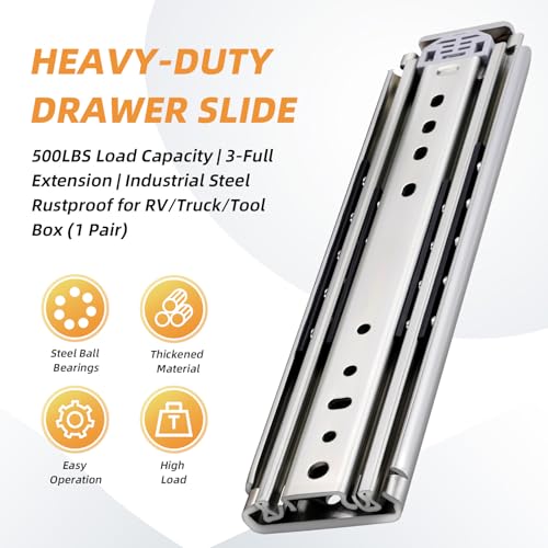 VAGUDE Heavy Duty Drawer Slides 12 14 16 18 20 22 24 26 28 30 32 34 36 40 44 48 52 56 60 Inch 290 Lbs Side Mount Full Extension Ball Bearing Rails Rail Tool Box Runner -W:76mm, 48 Inch by VAGUDE - Image 2