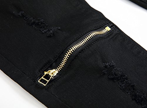 Boy's Black Slim Fit Skinny Jeans Ripped Elastic Waist Pants With Zipper For Kids,Black,16 Slim #TOP5