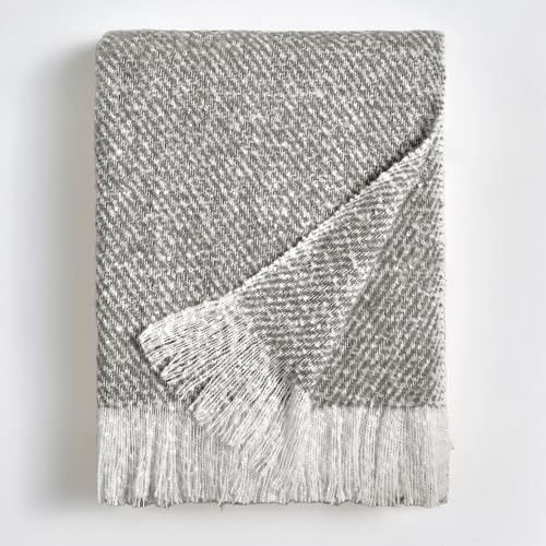 BOURINA Faux Mohair Sofa Throw Blanket Luxury Super Soft Cozy Couch Bed Chair Fringe Throw Blankets 127 x 152cm,Light Grey
