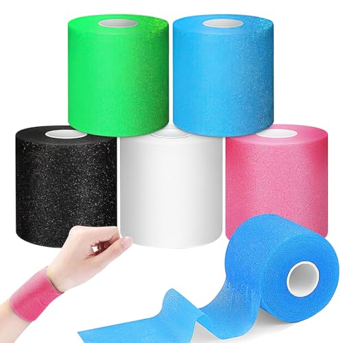 5 Pieces Sports Bandage Wraps, Non-Adhesive Tapes, Athletic Elastic Tape, Pre-wrap Foam Underwrap Bandage for Ankles Wrists Hands and Knees,2.75 Inch x 30 Yards (5 Colors)