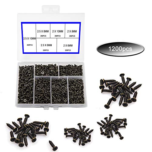 Image of newlng 1200pcs Small Screws 2& 2.5 * 6 /8 /10mm Phillips Flat Head Cross Self Tapping Tiny Screw Cabinet Electronic Accessories Screw Multifunctional DIY Micro Woodworking Screws Set Bronze