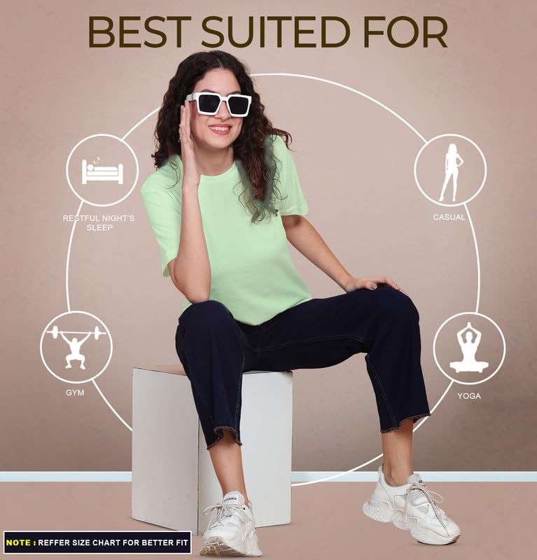 Image of Sleepynuts Women Boyfriend Plain Round Neck Half Sleeve T-Shirt