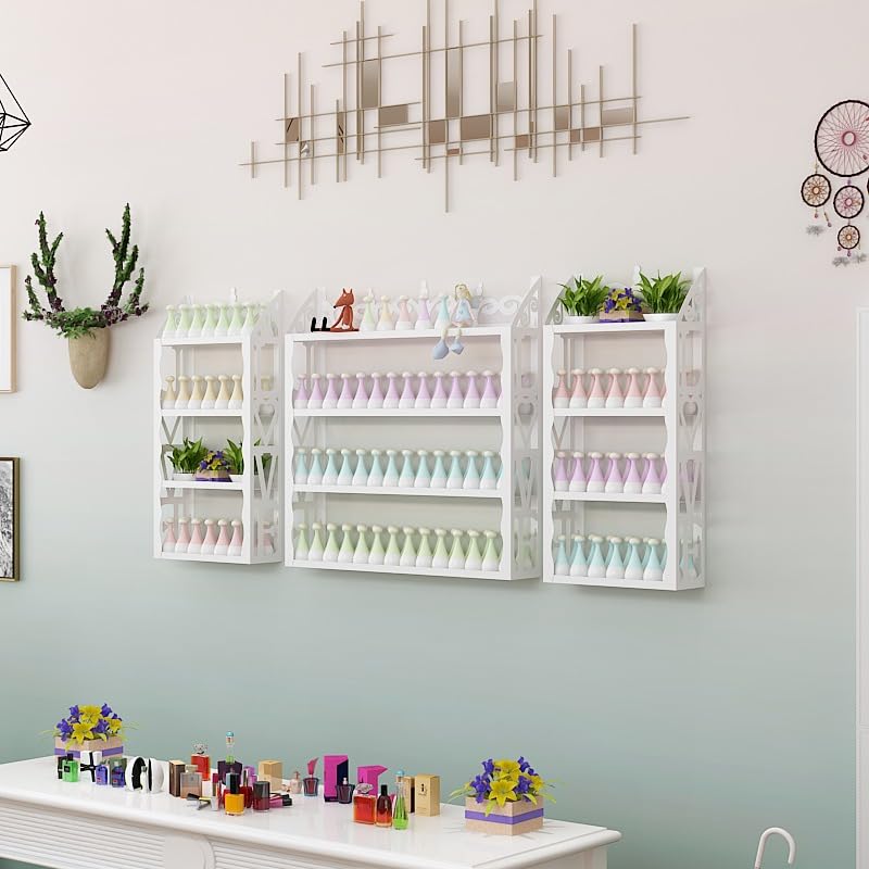 éTagèRe Murale en MéTal pour Huiles Essentielles, Support De Rangement pour Parfums, Organiseur Multifonctionnel à Suspendre pour Salon De Manucure,Rose