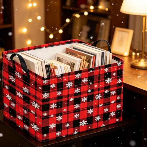 Image of CLOCOR Rectangular Storage Basket,Collapsible Cute Pattern Storage Bin,Waterproof Books Box with Handles,Gift Basket(Let It Snow)