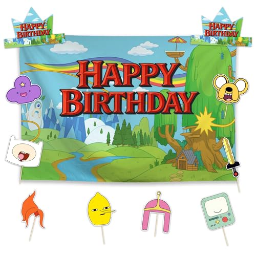 Allenjoy Cartoon Fantasy Abstract Continent Birthday Party Supplies Sets - 1pc 59 x 35 Backdrop 2pcs Paper Headwear 8pcs Photo Booth Props