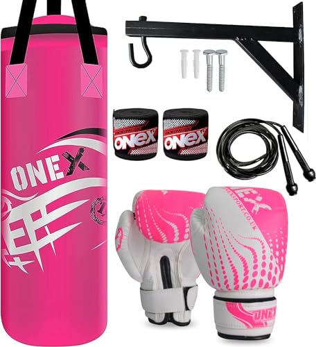 Pink 2FT Kids Boxing Punch Bag Set with Gloves, Wraps and Rope