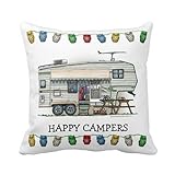 Onker Cute RV Vintage Fifth Wheel Camper Travel Trailer Pillow Home Style Cotton Linen Decorative Couple Throw Pillow Cover Cushion Case Couple Pillow Case