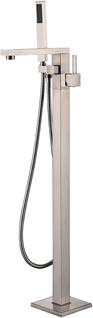 Mare Single Handle Freestanding Floor Mount Tub Faucet Bathtub Filler with Hand Shower in Brushed Nickel
