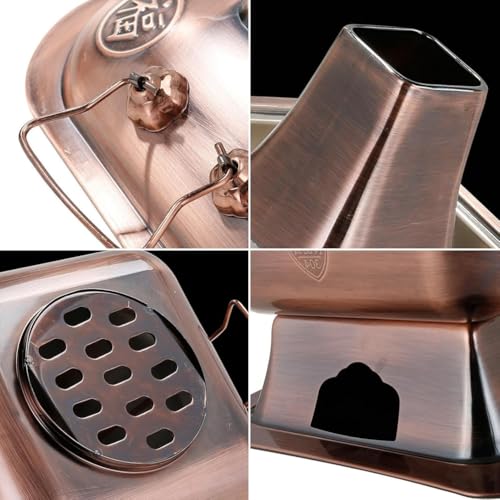 Chinese Copper Hot Pot Chinese Style Beijing Charcoal Imitation Copper Hot Pot Steel Charcoal Hotpot Cookware for Family Camping Home,Red Copper,32cm - Image 8