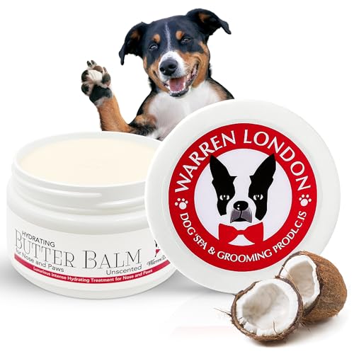 Warren London Bálsamo de manteiga hidratante para cães – sem perfume 113 g | Creme para patas e nariz com umidade profunda | Alivia almofadas e focinhos secos e rachados | Absorção rápida, não oleosa