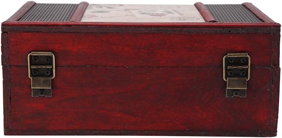 Wooden Treasure Chest Box, Vintage Jewelry Trinket Storage Box Handmade Decorative Keepsake Box for Home Decor, Cards Coin Collection(Stamp)