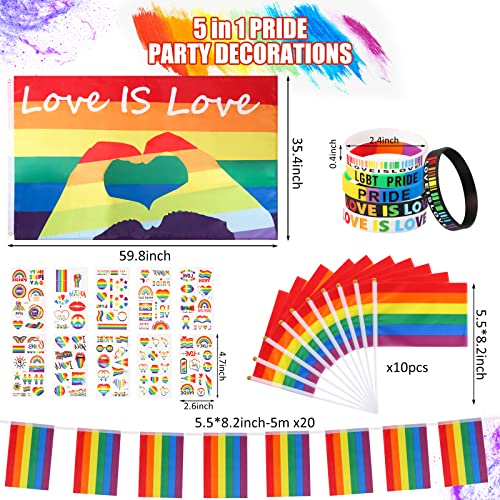 GORVELL 20pcs Gay Pride Flag,1 5ft x 3ft Love is Love Pride Bunting,6 ...