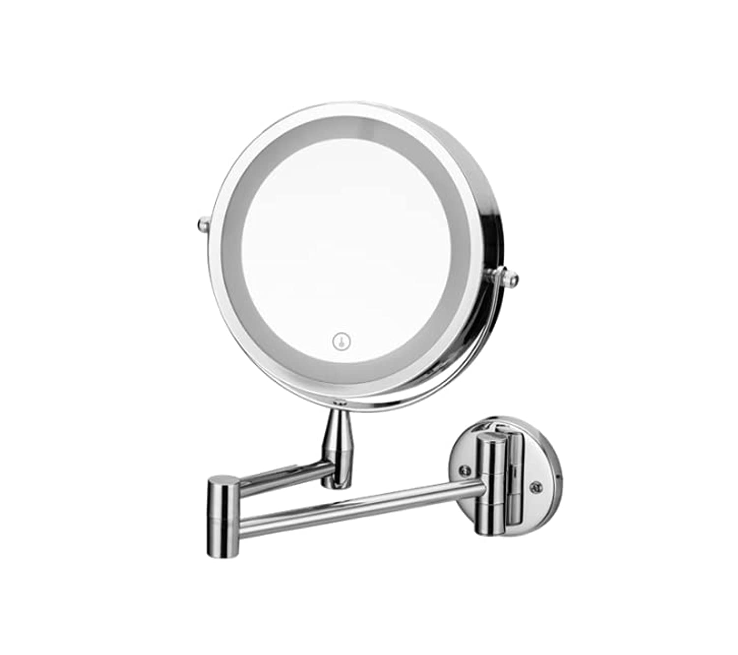 Wall Mounted Makeup Mirror with LED Lights and 1X/5X Magnifying 360° Swivel Extendable Vanity Mirror for Bathroom, Powered by Batteries (Not Included) 7 Inch,Chrome