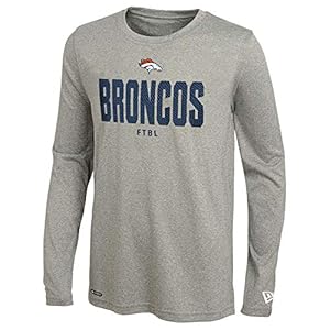New Era NFL Men’s Grids Dri-Tek Cool Grey Long Sleeve T-Shirt, Adult Football Tagless T-Shirt, Denver Broncos, Small