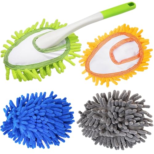 Microfiber Duster for Cleaning, Hand Washable Dusters with 4 pcs Replaceable Microfiber Head,Wet and...