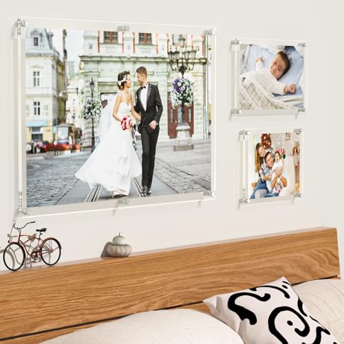 Niubee NBPN-248K Clear Acrylic Wall Mount Floating Frameless Picture Frame Up To 18X24 Photo For Poster Photography Frames-Double Panel thumb #4