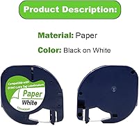 Vista 5 de Paquete de 5 cintas adhesivas compatibles con Dymo Letratag 91200 91330 10697 S0721510, papel blanco, 0.472 in x 13.1 ft 1/2 pulgadas x 13 pies