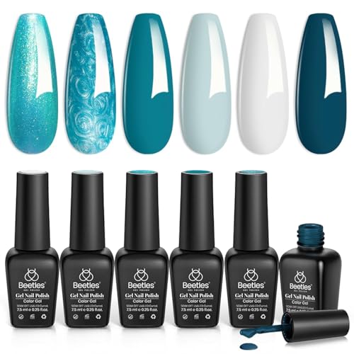 Image of Beetles Blue Gel Polish Set - Mermaid Treasures Collection, Glitter Pearl Polish Navy Dark Blue Colors Gel Nail Art Design Soak off Uv Led Nail Lamp