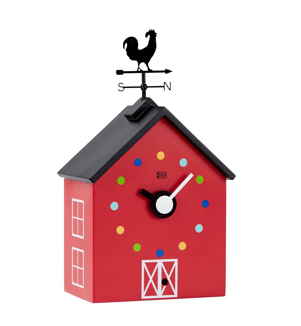 KOOKOO RedBarn piccolo, Orologio da fattoria con 12 suoni di animali, un gallo e un segnavento rotante, per bambini 6+ anni