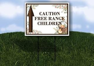 Caution Free Range Children Easter Spring Vintage Chicks Eggs Basket Brown Up Arrows Double Sided 18x24 in. Yard Road Sign