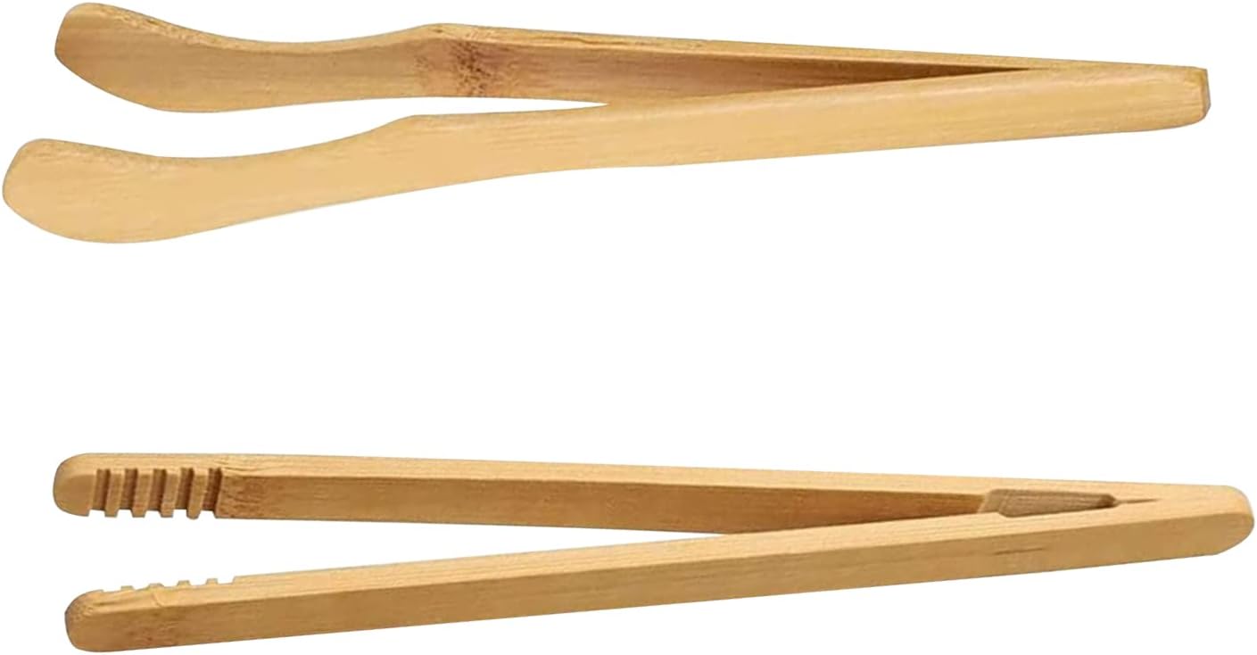 2 pcs Bamboo Toaster Tongs, 18 cm/7 inch Wooden Tongs Reusable Bamboo