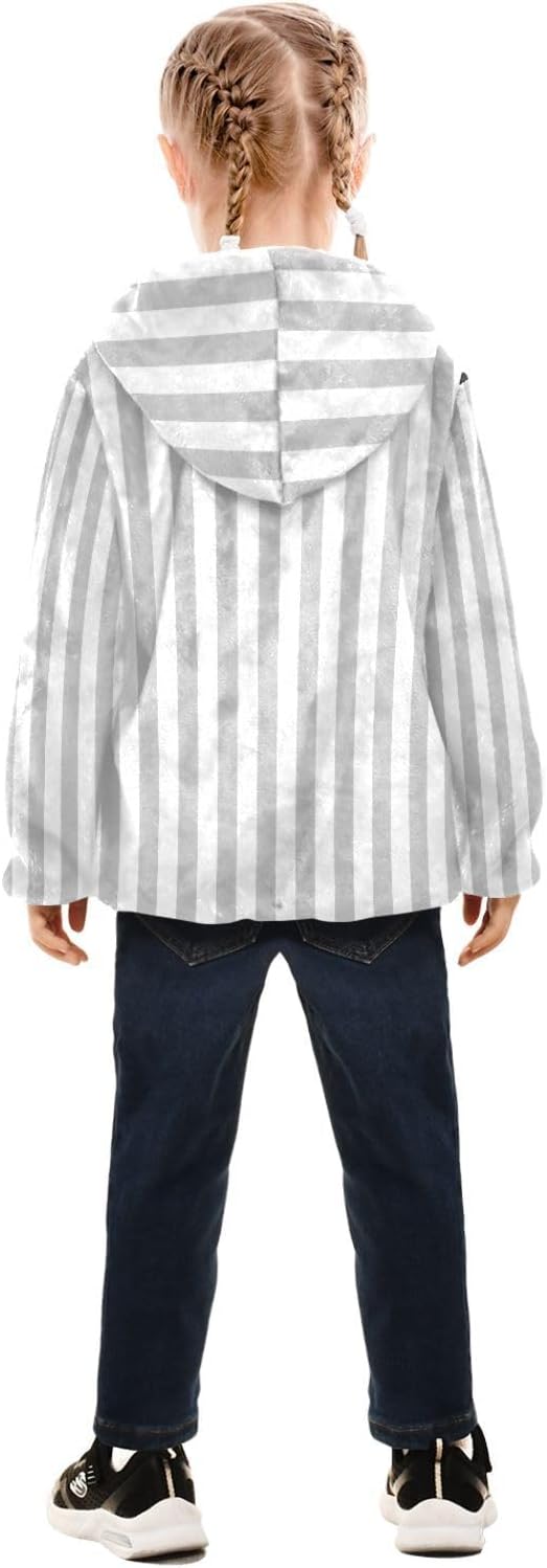 GuoChe Stripe Gray White Colors Boys Fleece Jacket