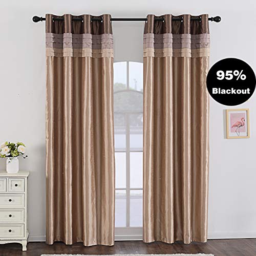 Jarl home 95% Gold Blackout Curtains for Bedroom Stitching Luxury Faux Silk Curtain