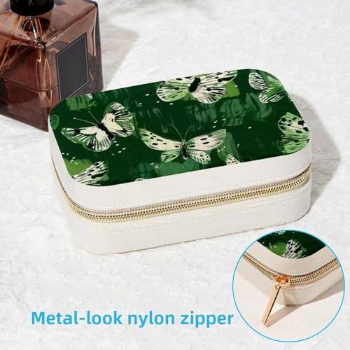 Boîte à bijoux de voyage portable papillons verts pour bagues