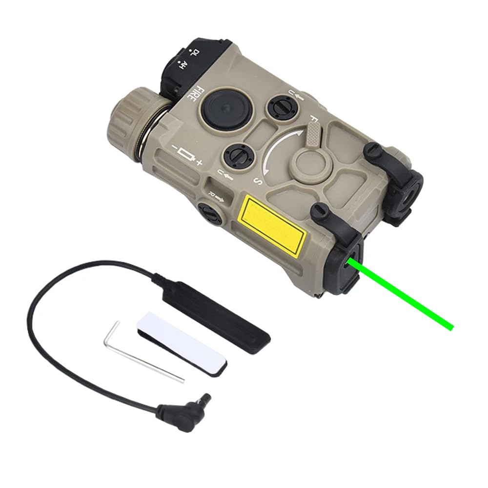 Tactical Nylon OG Box Aiming Laser Sights Indicator, with Red/Green/Blue Laser Sight+IR Laser+Strobe/Momentary/Constant Modes White LED Flashlight,with Pressure Switch,for 20mm Rail,Tan