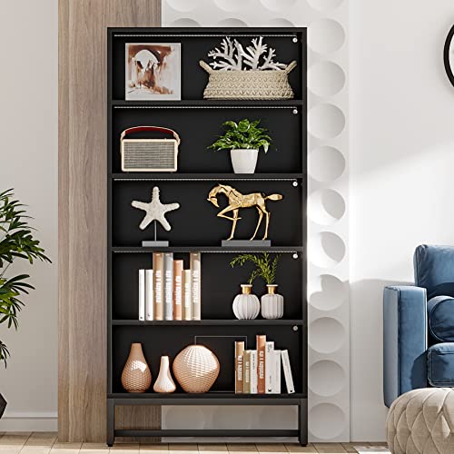 Tribesigns Tall Bookcase Black Bookshelf, 70.8” Large Bookcases Organizer With Led Lights, Heavy Duty Free-Standing Library Bookshelf With 5-Tier Storage Shelves For Living Room, Bedroom (Black) #TOP7